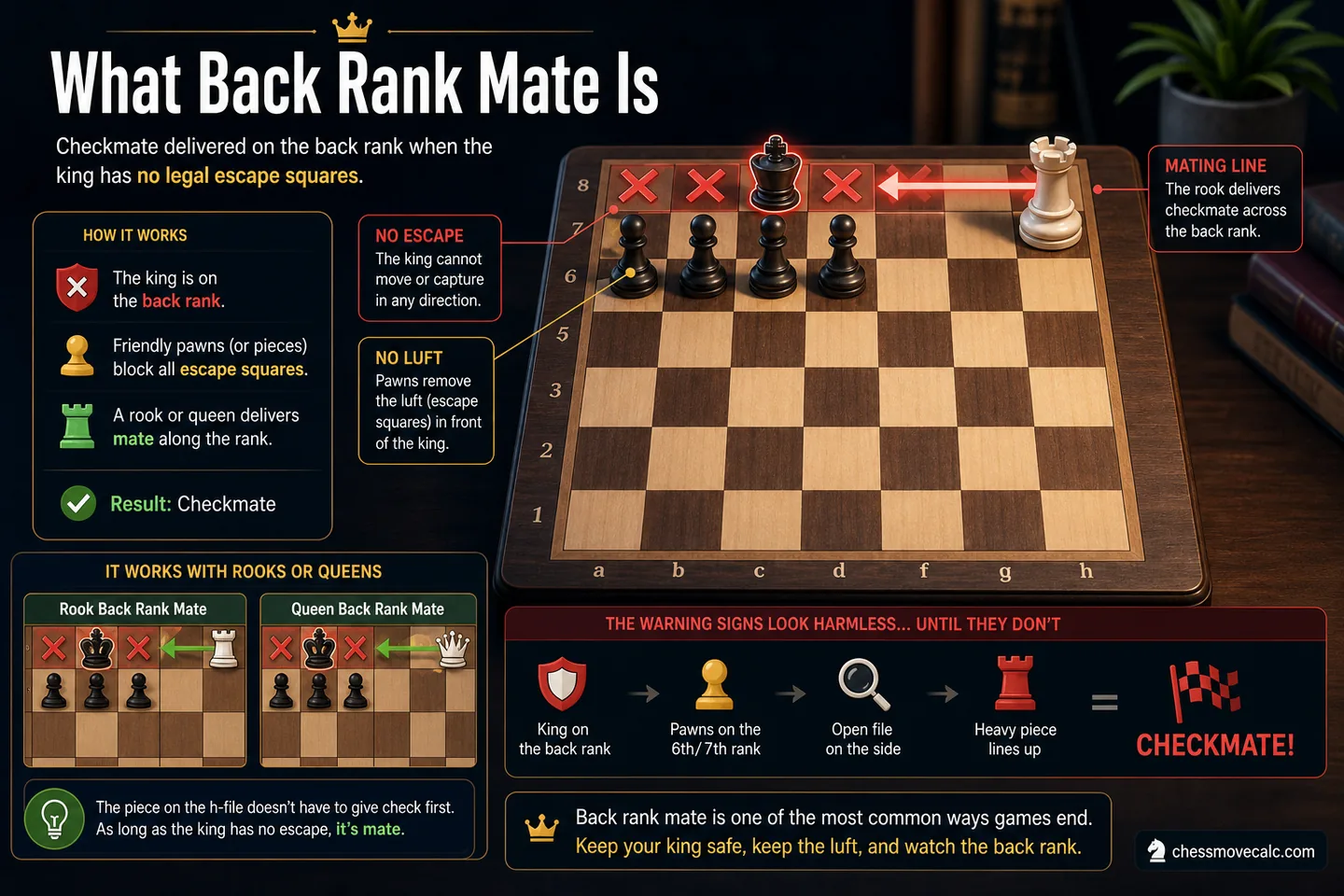 Visual explainer showing the trapped king and mating line