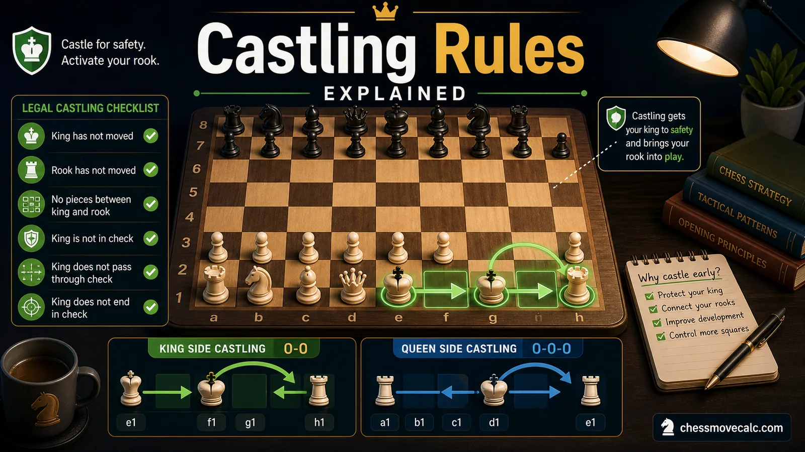 Castling Rules Explained hero infographic
