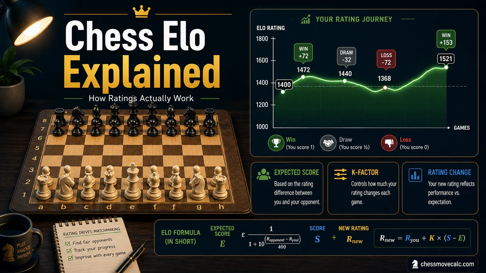 Chess Elo Explained: How Ratings Actually Work hero infographic