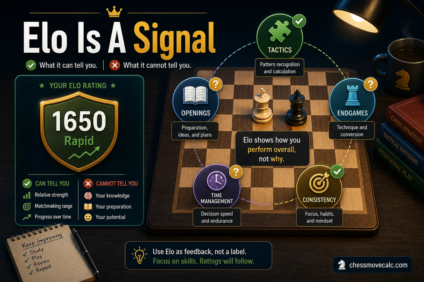 Balanced infographic contrasting useful signals with misleading assumptions about rating