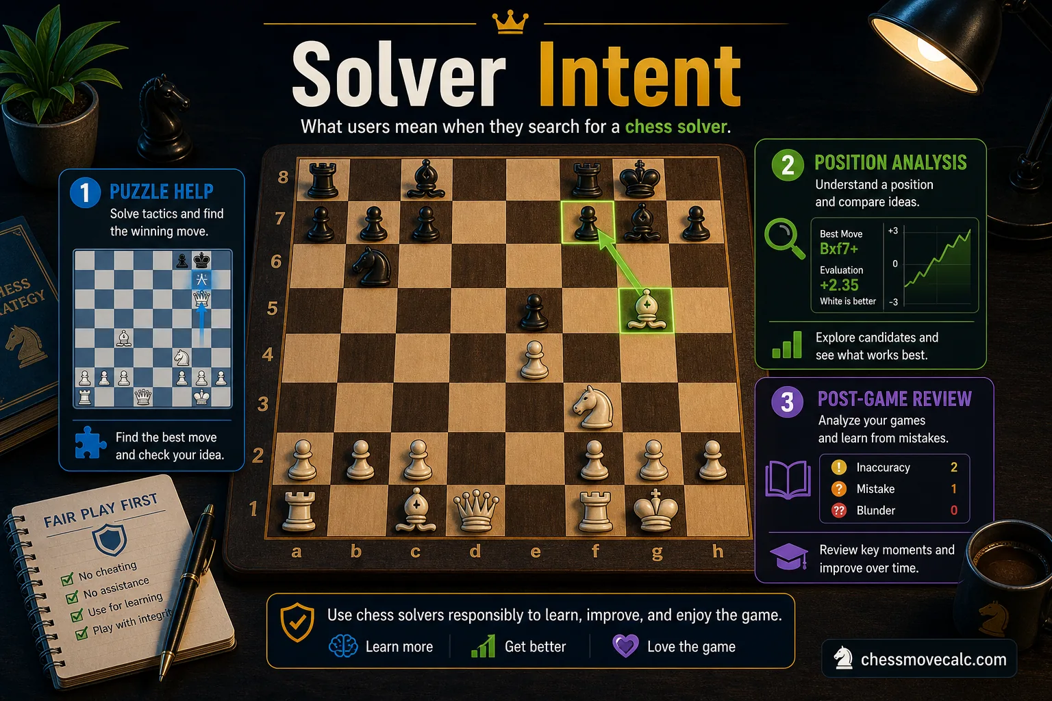Infographic showing the different meanings users have in mind when they search for chess solver