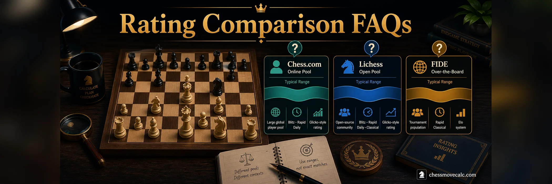 Chess.com vs Lichess vs FIDE Ratings FAQs banner