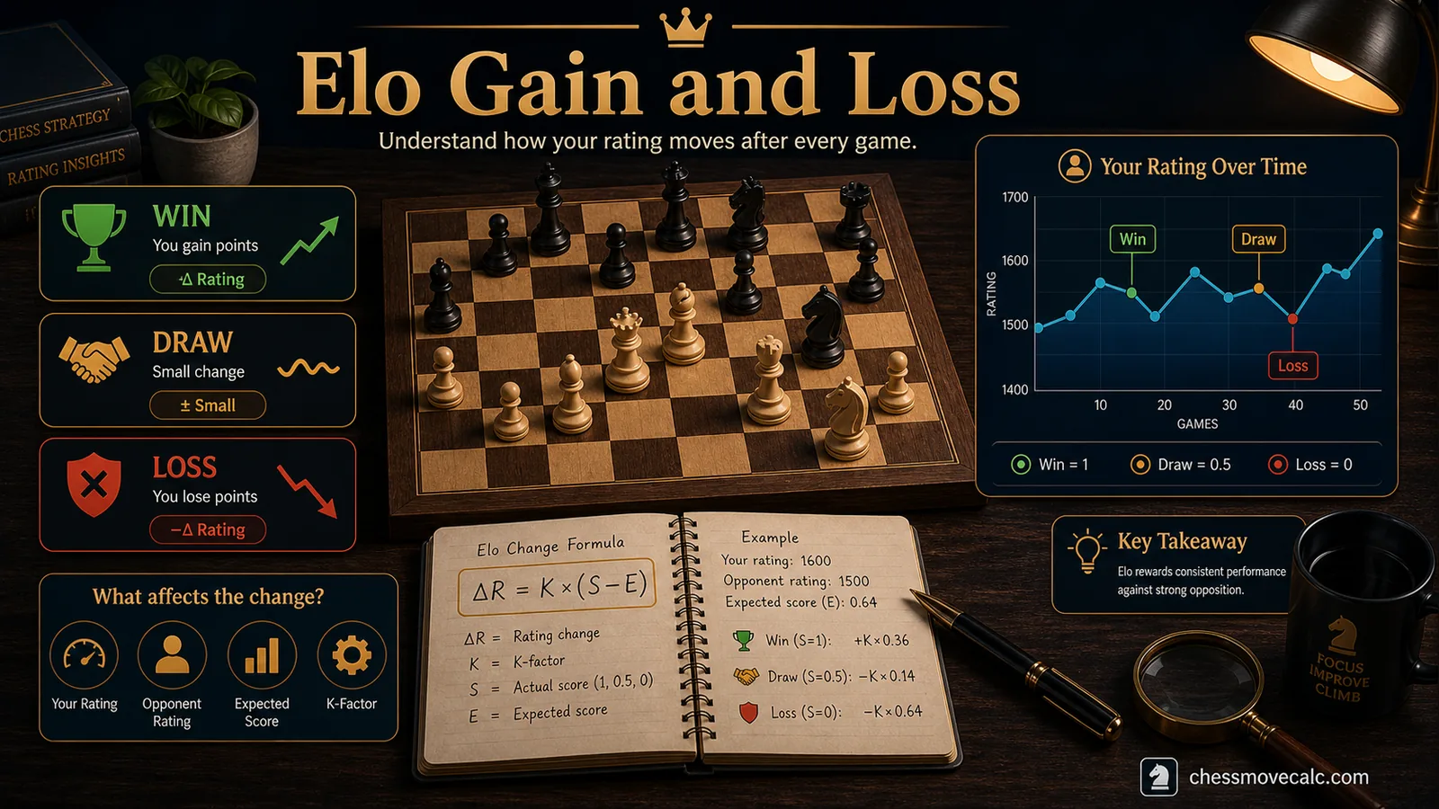 Elo Gain and Loss Guide for Chess Players hero infographic