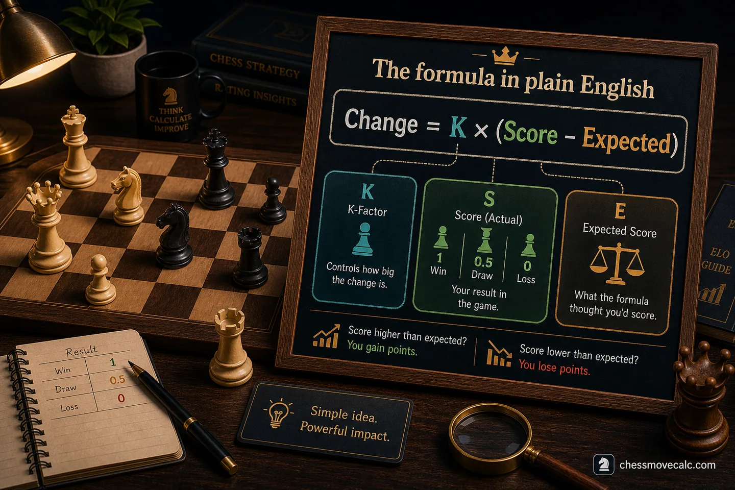 Visual explainer of the Elo formula with color-coded parts