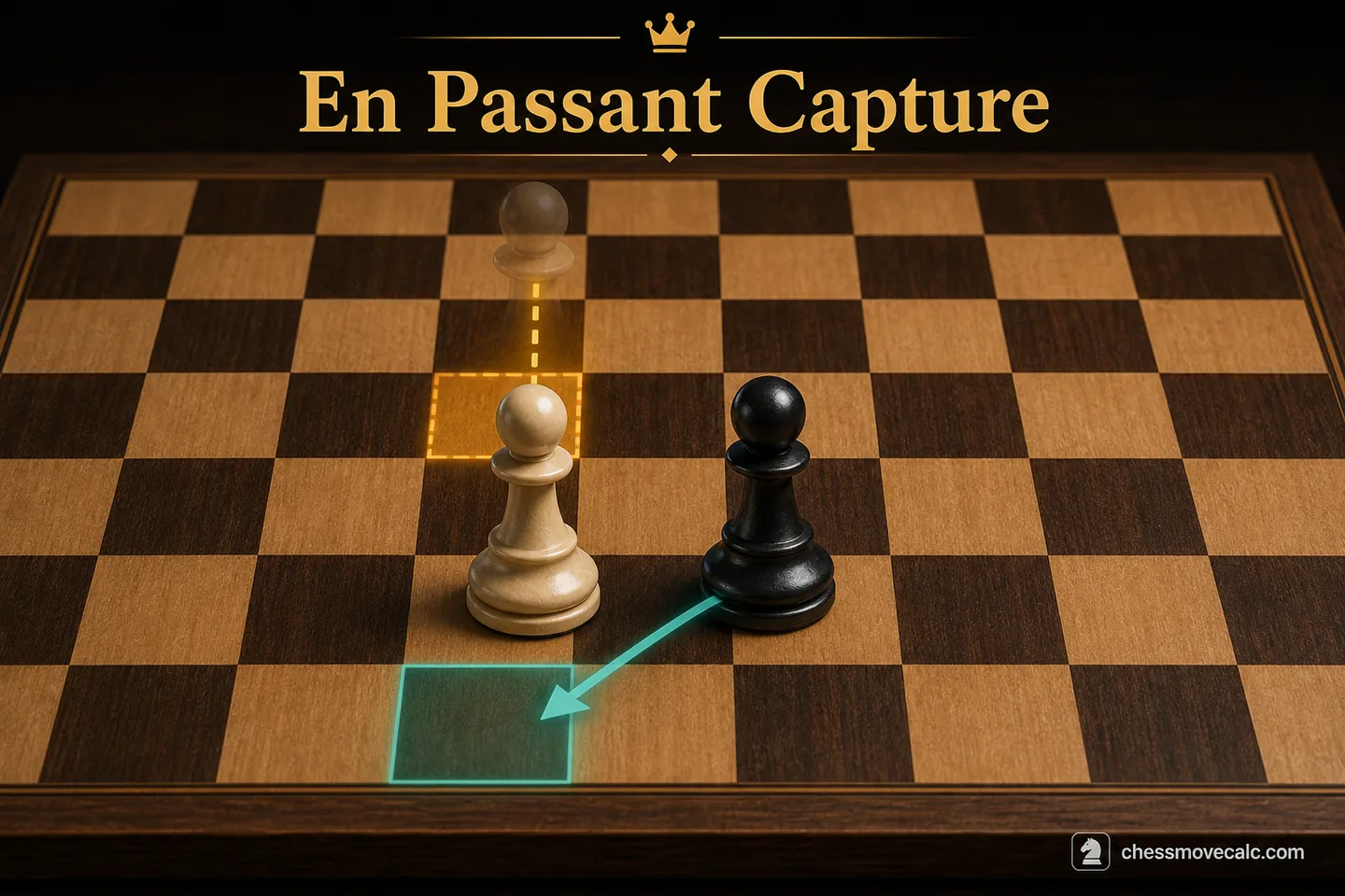 Simple explainer image showing one legal en passant capture with arrows