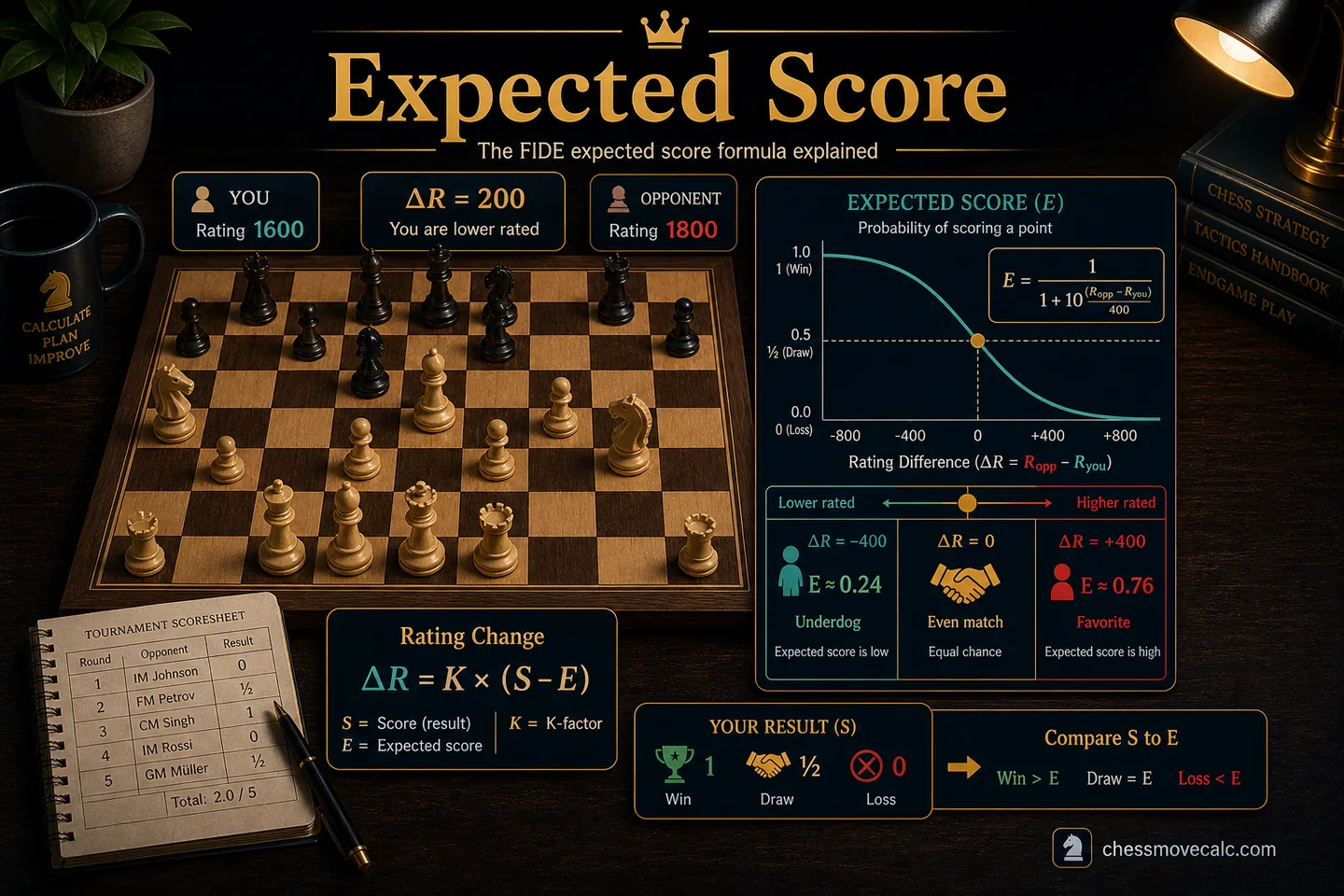 Math-friendly visual showing expected score in the FIDE context