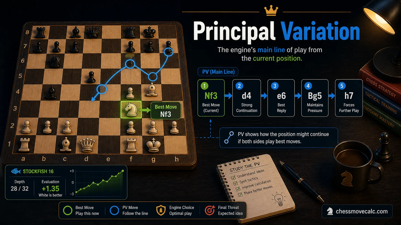 Infographic explaining what principal variation means in Stockfish
