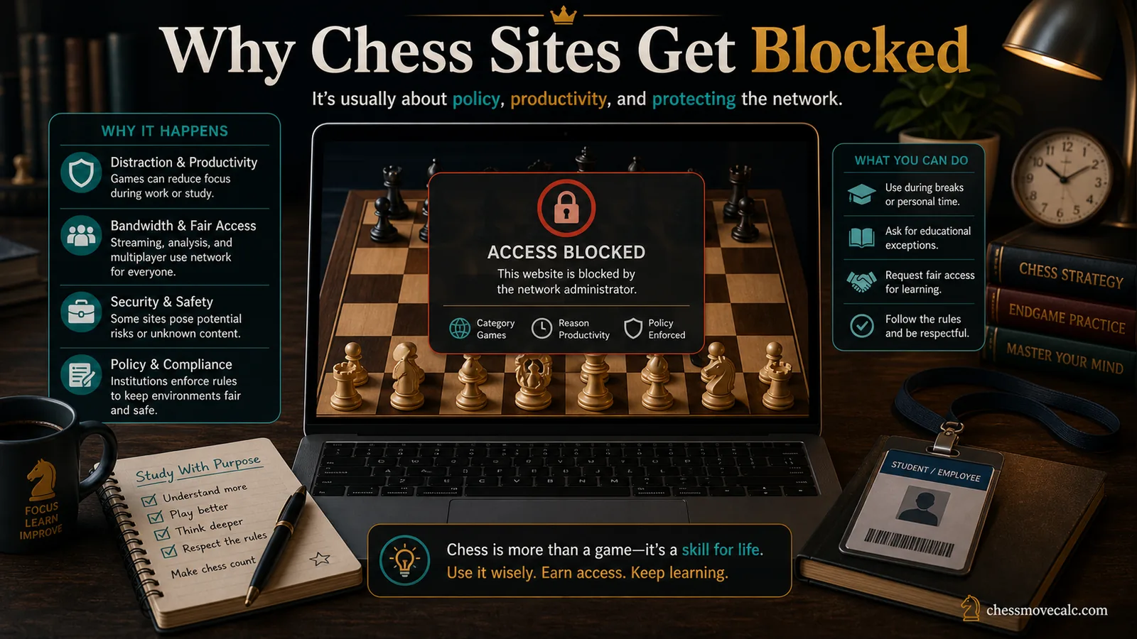 Why Chess Websites Get Blocked at School and Work hero infographic